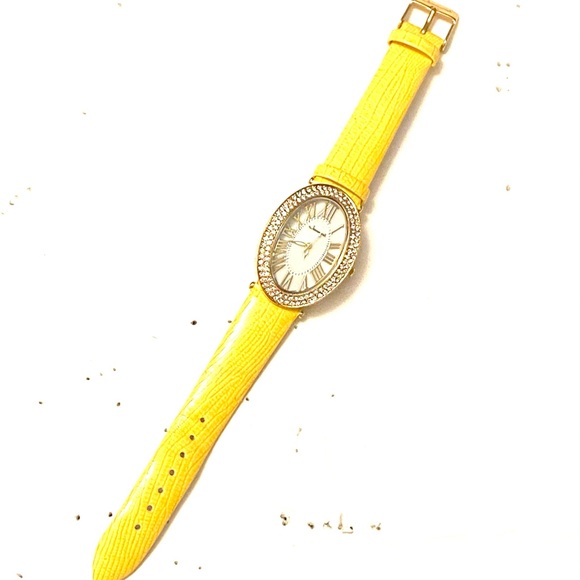JEANNERET Watch Yellow Leather crystal face - Picture 2 of 3